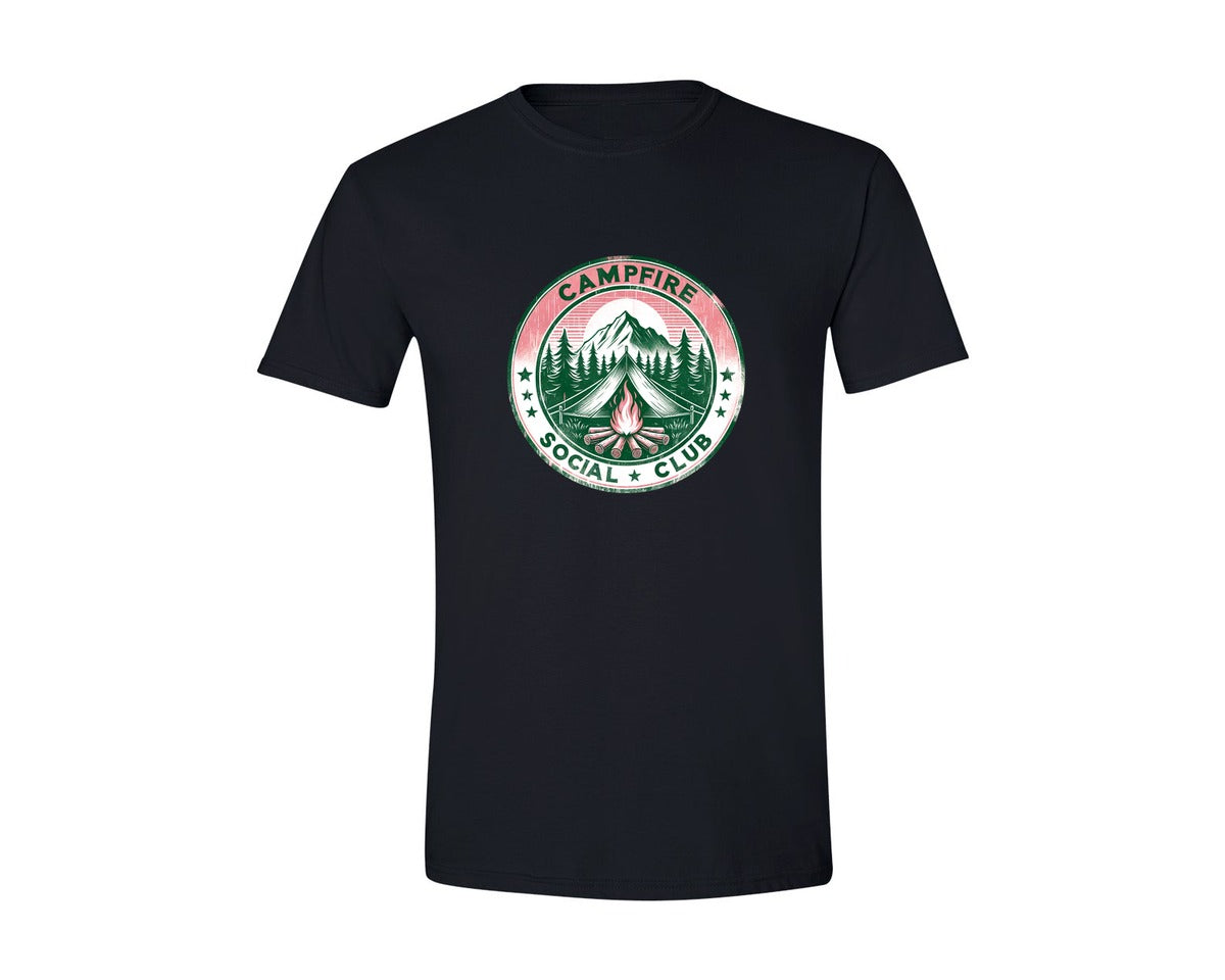 brand:Generic|color:Black|Retro Camping Campfire Social Club Graphic T-Shirt