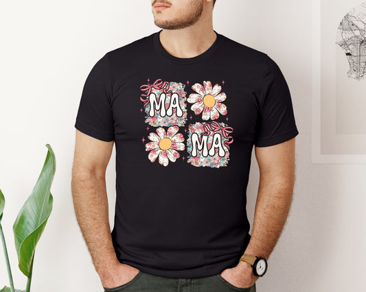 Floral Mama Pink Daisy Bow Graphic T-Shirt