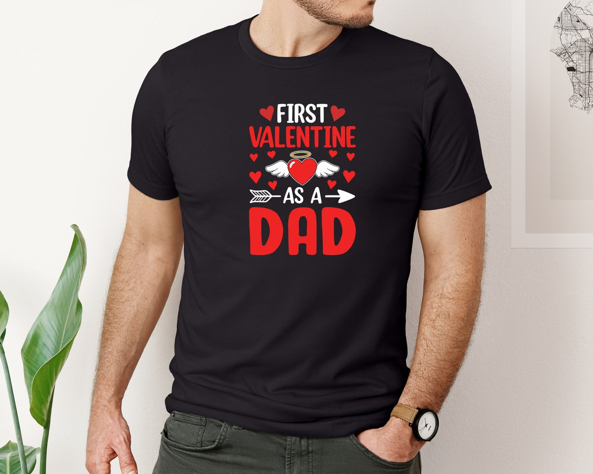 brand:Bella Canvas|color:Black|First Dad Valentines Day T Shirt Graphic T-Shirt