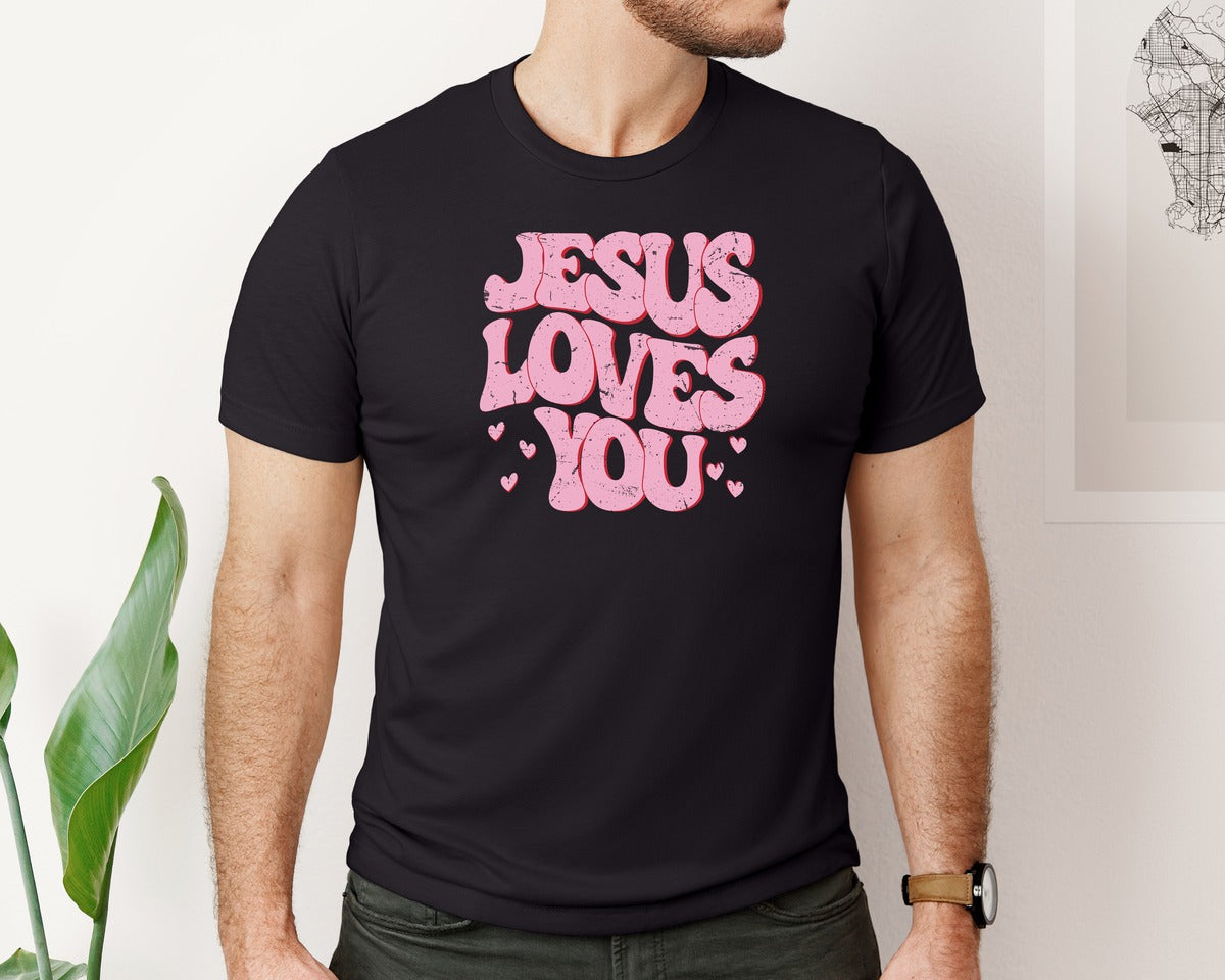 brand:Bella Canvas|color:Black|Jesus Love You Groovy Graphic T-Shirt