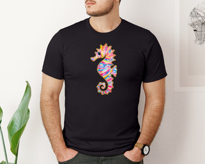brand:Bella Canvas|color:Black|Preppy Coquette Summer Seahorse Graphic T-Shirt