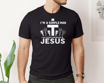 brand:Bella Canvas|color:Black|Christian Guitar Im A Simple Man Graphic T-Shirt