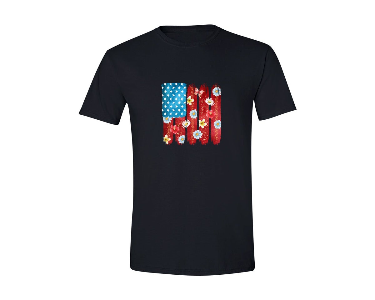 brand:Generic|color:Black|Floral American Flag 4th Of July 4