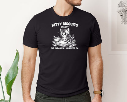 brand:Bella Canvas|color:Black|Kitty Biscuits Bakery We Knead Em Graphic T-Shirt