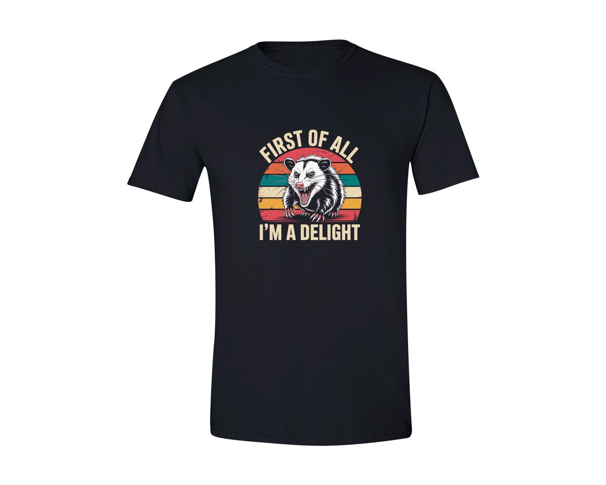 brand:Generic|color:Black|First Of All Im A Delight Opossum Graphic T-Shirt