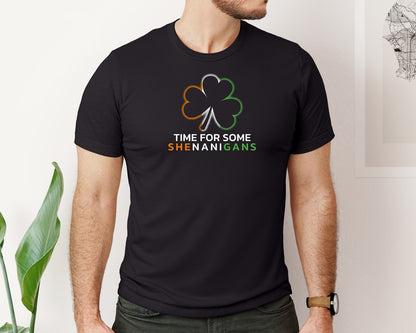 brand:Bella Canvas|color:Black|St Patricks Day Irish Shamrock Flag Graphic T-Shirt