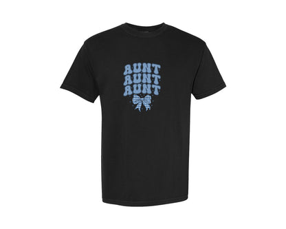 brand:Comfort Colors|color:Black|Blue Coquette Bow Aunt Chinoiserie Graphic T-Shirt
