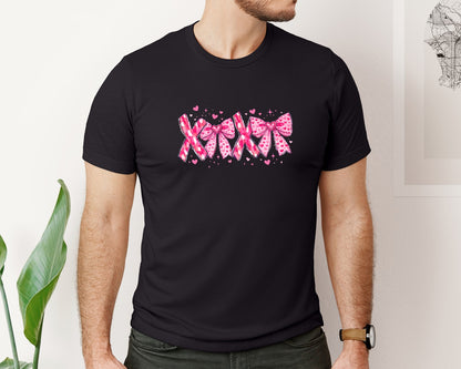 brand:Bella Canvas|color:Black|Pink Bow Valentine Design Graphic T-Shirt