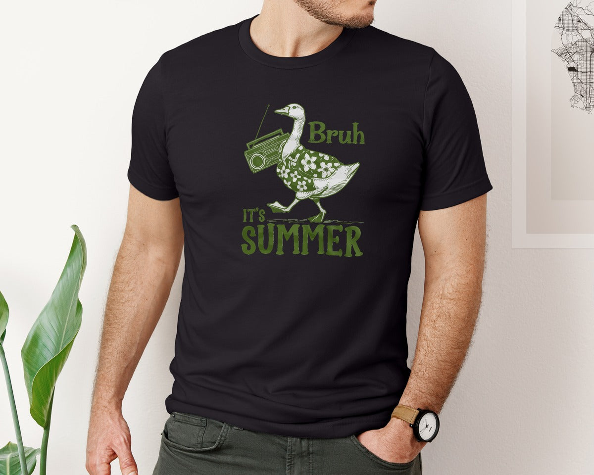 brand:Bella Canvas|color:Black|Bruh Its Summer Funny Goose 2 Graphic T-Shirt
