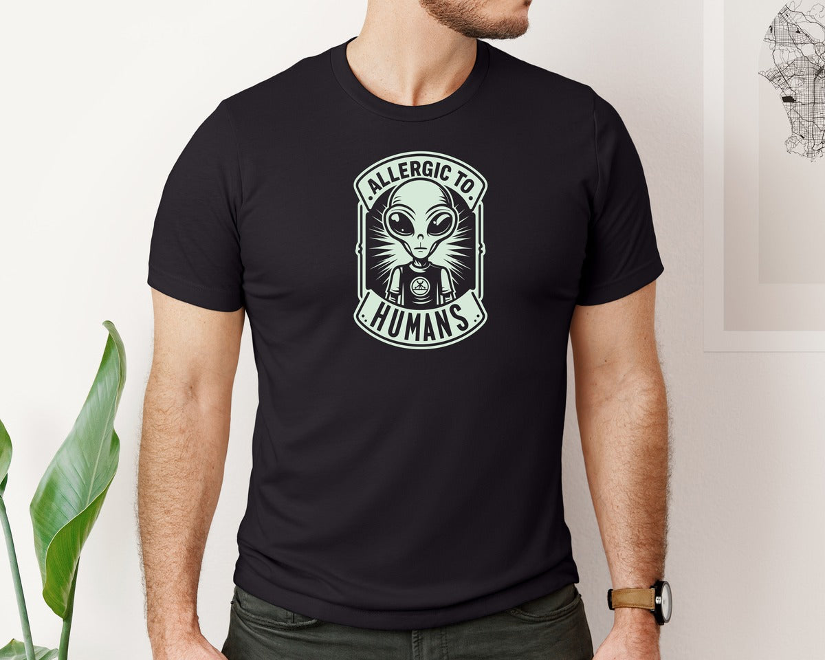brand:Bella Canvas|color:Black|Allergic To Humans Introverted Alien Graphic T-Shirt