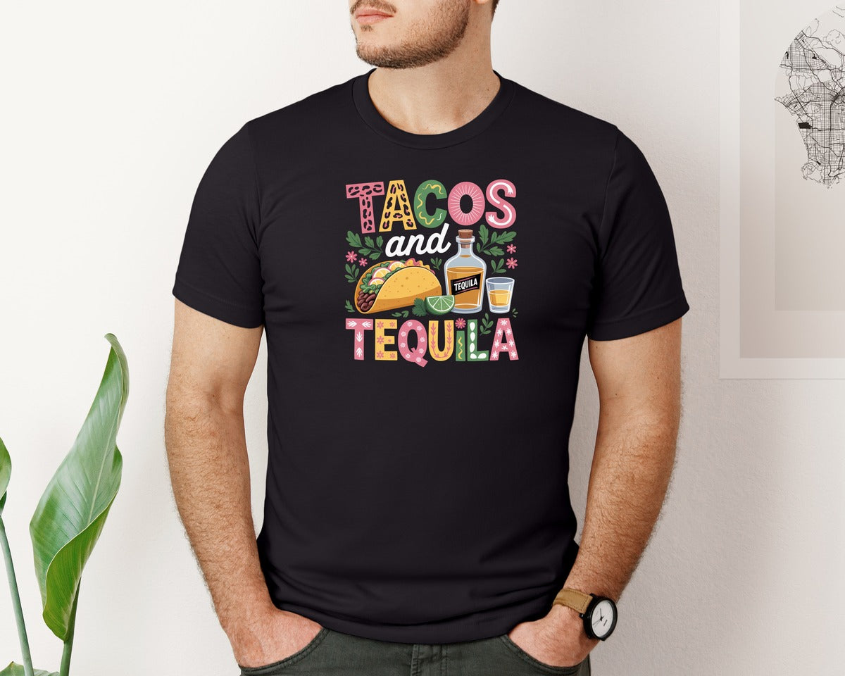 brand:Bella Canvas|color:Black|Tacos And Tequila Cinco De Mayo 3 Graphic T-Shirt