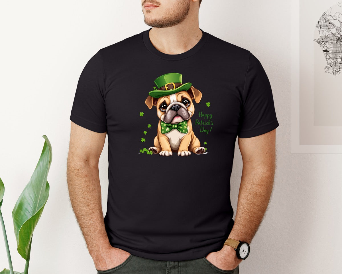 brand:Bella Canvas|color:Black|St Patricks Day Bulldog Graphic T-Shirt