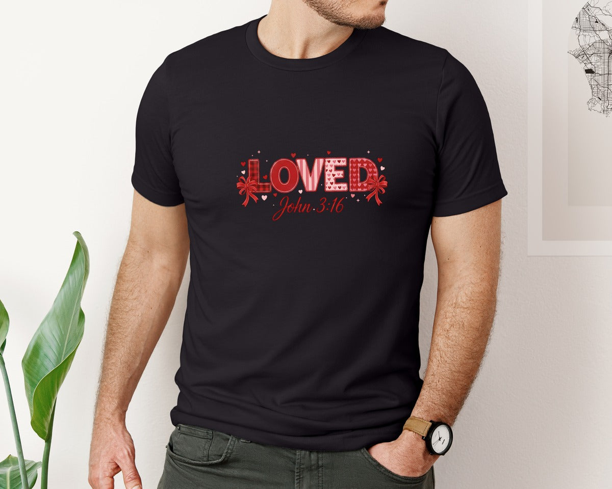 brand:Bella Canvas|color:Black|Christian Valentine Pngloved John 316 Graphic T-Shirt