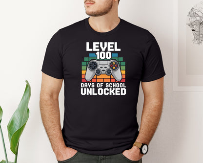 brand:Bella Canvas|color:Black|Level 100 Days Of School Unlocked 11 Graphic T-Shirt