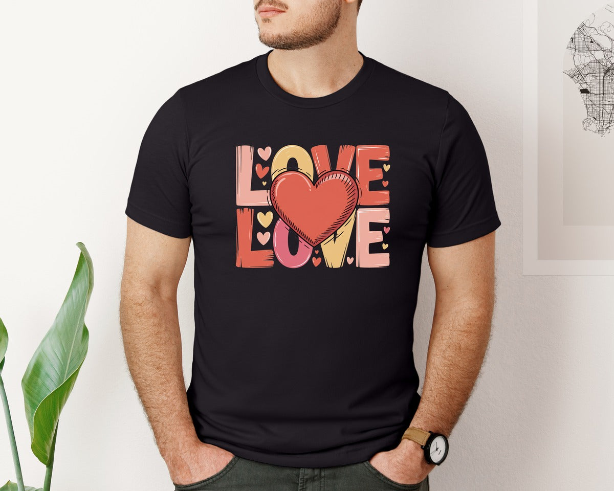 brand:Bella Canvas|color:Black|Valentines Day Love Coquette Hearts Graphic T-Shirt