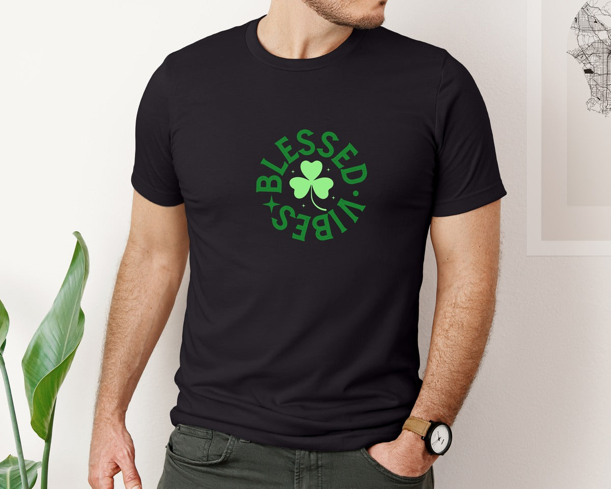 brand:Bella Canvas|color:Black|St Patricks Day Blessed Vibes 4 Graphic T-Shirt