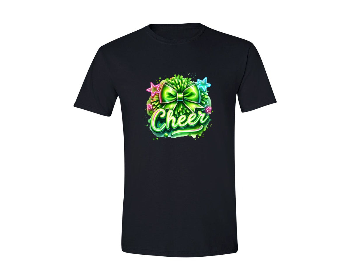 brand:Generic|color:Black|Neon Green Cheer Coquette Bow Graphic T-Shirt