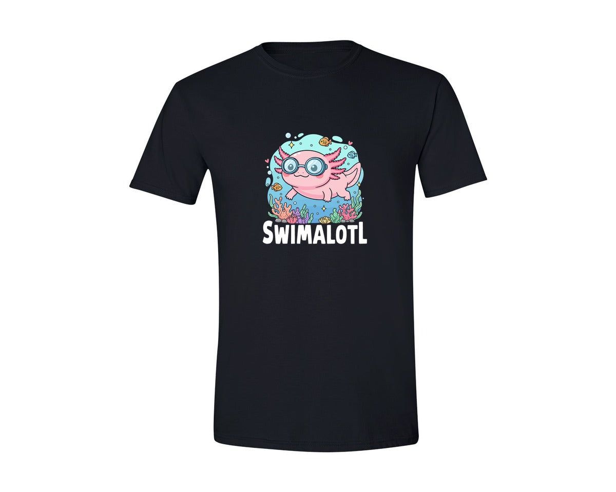 brand:Generic|color:Black|Cute Swimming Axolotl Swimalotl Graphic T-Shirt