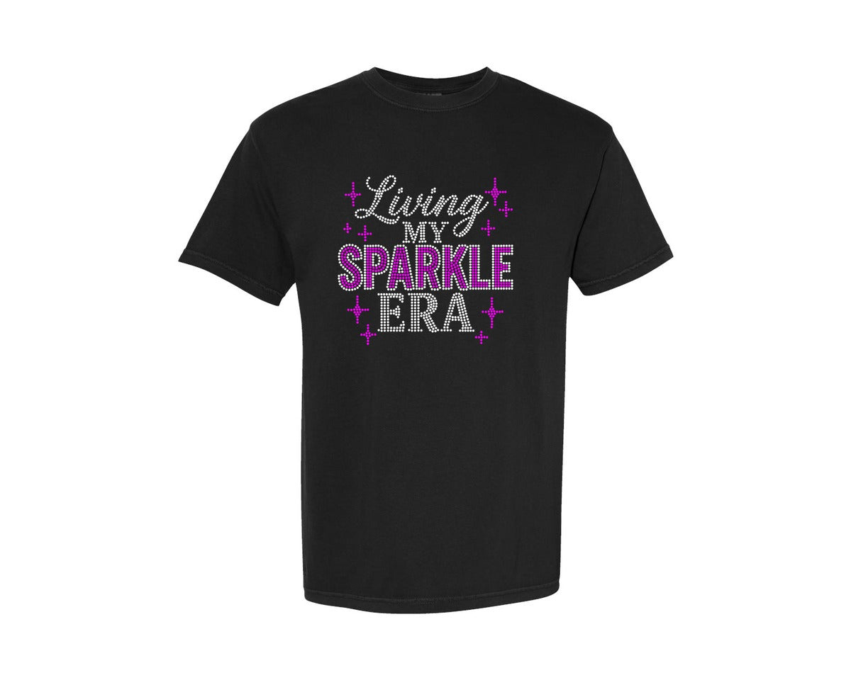 brand:Comfort Colors|color:Black|Living My Sparkle Era Rhinestone Graphic T-Shirt