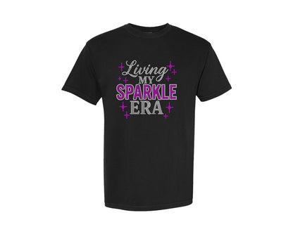 brand:Comfort Colors|color:Black|Living My Sparkle Era Rhinestone Graphic T-Shirt