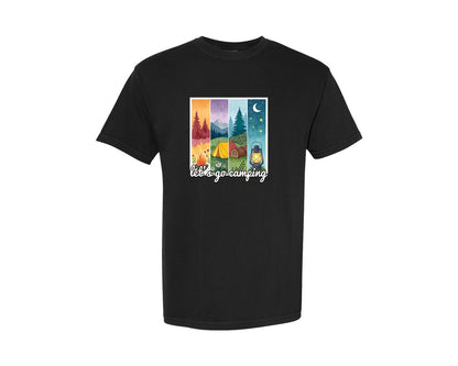 brand:Comfort Colors|color:Black|Vintage Camping Lets Go Camping Graphic T-Shirt