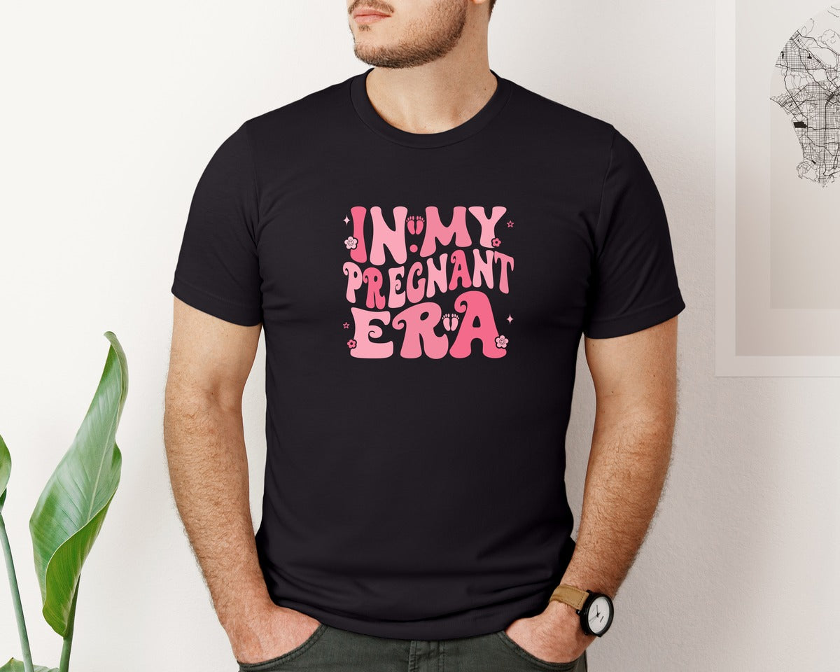 brand:Bella Canvas|color:Black|Fun Pink Pregnancy Announcement Shirt De Graphic T-Shirt