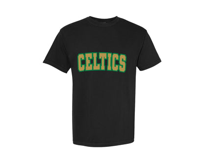 brand:Comfort Colors|color:Black|Celtics Varsity Curved Graphic T-Shirt