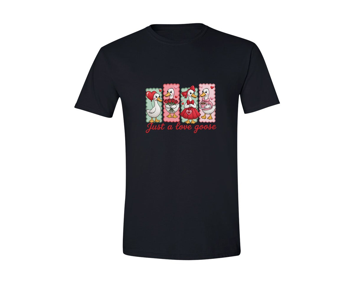 brand:Generic|color:Black|Valentine Goose Yarn Valentines Day Graphic T-Shirt