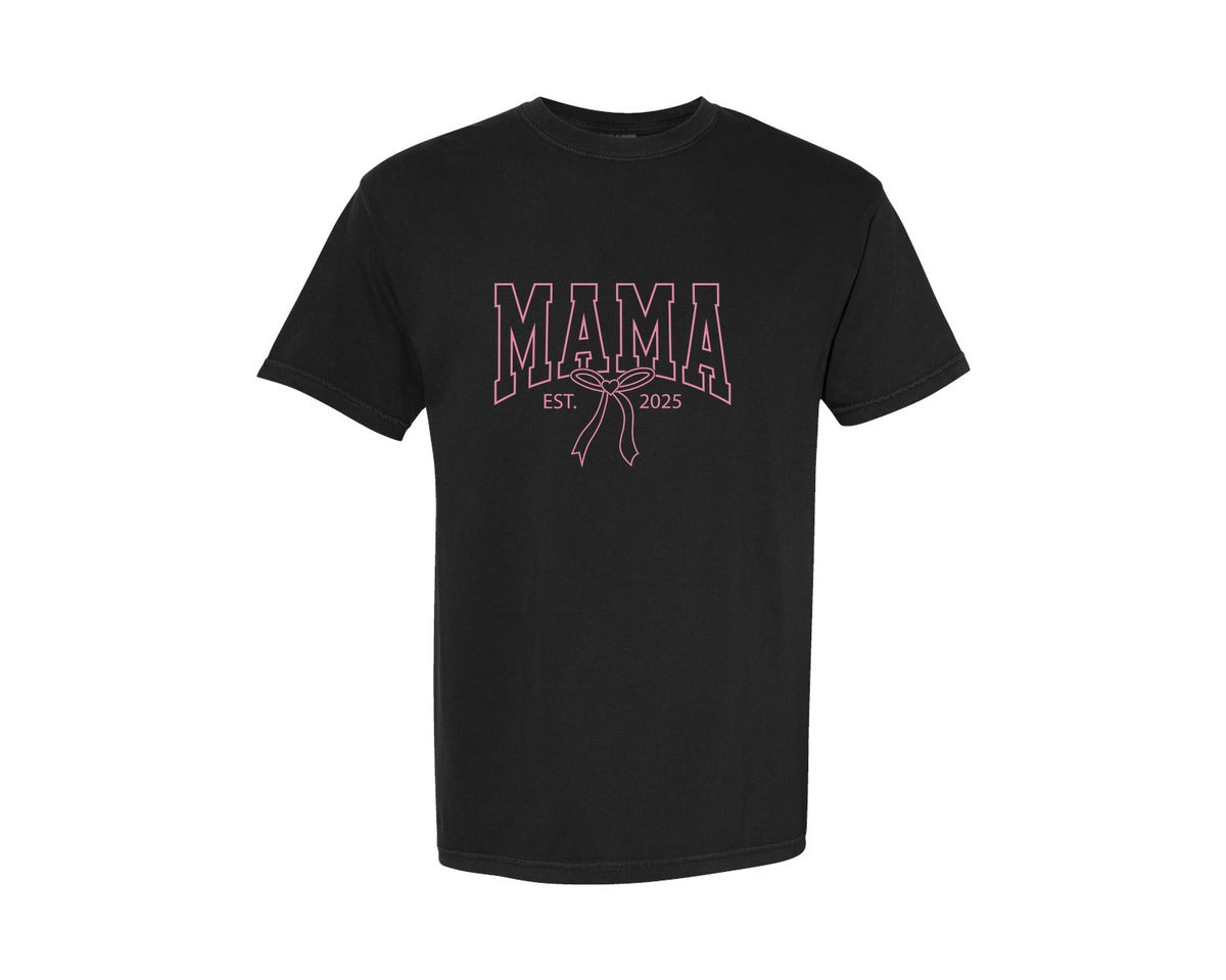 brand:Comfort Colors|color:Black|Pink Bow Coquette Mama Est 2025 2 Graphic T-Shirt