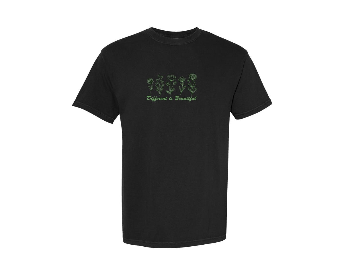 brand:Comfort Colors|color:Black|Different Is Beautiful Wildflowers Graphic T-Shirt