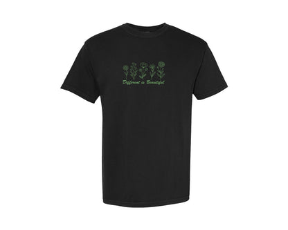 brand:Comfort Colors|color:Black|Different Is Beautiful Wildflowers Graphic T-Shirt