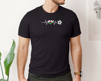brand:Bella Canvas|color:Black|Wales Flag Football Soccer Heartbeat Graphic T-Shirt