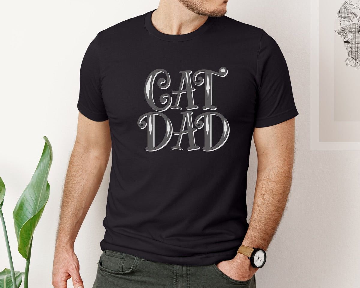 brand:Bella Canvas|color:Black|Cat Dad Cute Funny Cat Daddy Quote Graphic T-Shirt
