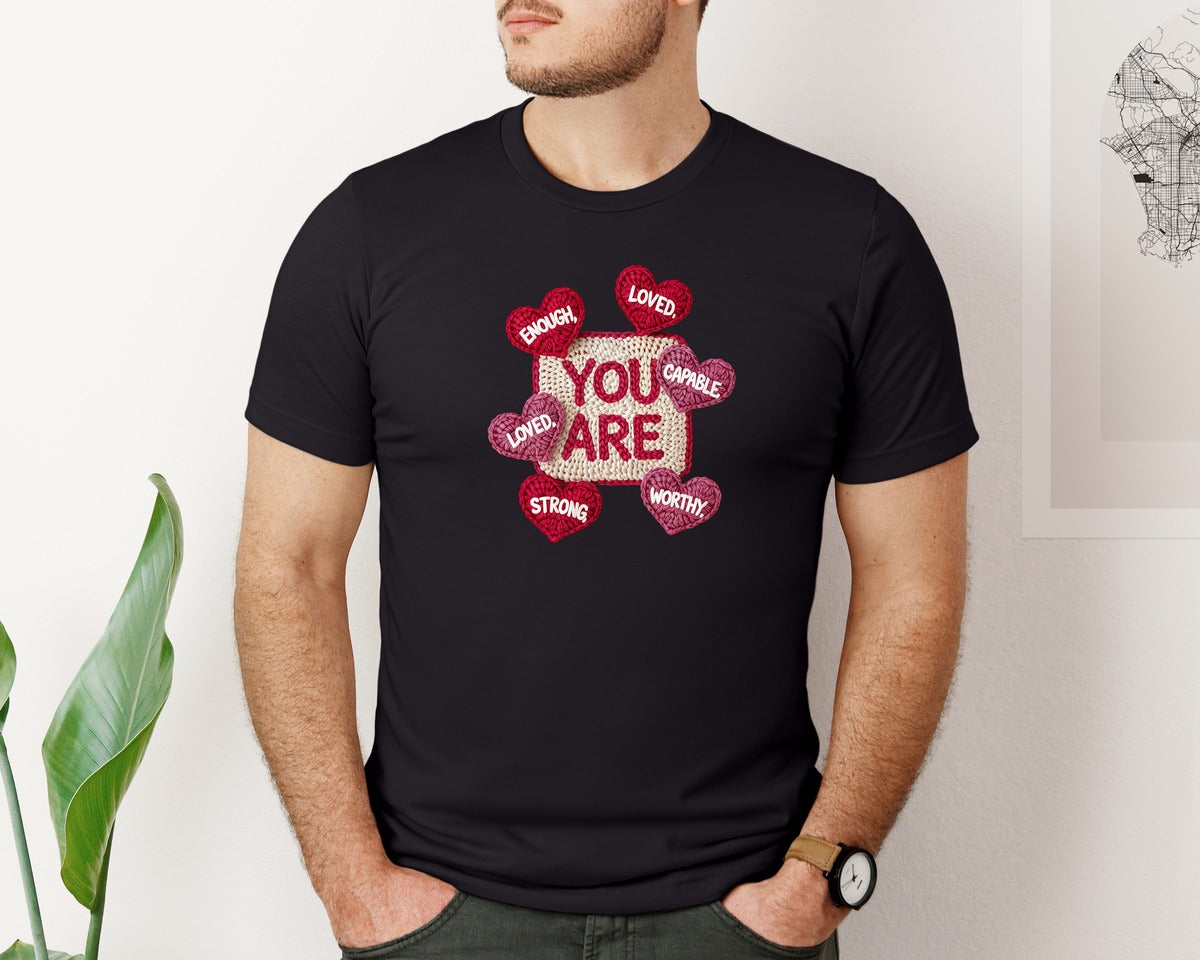 brand:Bella Canvas|color:Black|You Are Enough Valentine 3 Graphic T-Shirt