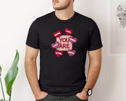 brand:Bella Canvas|color:Black|You Are Enough Valentine 3 Graphic T-Shirt
