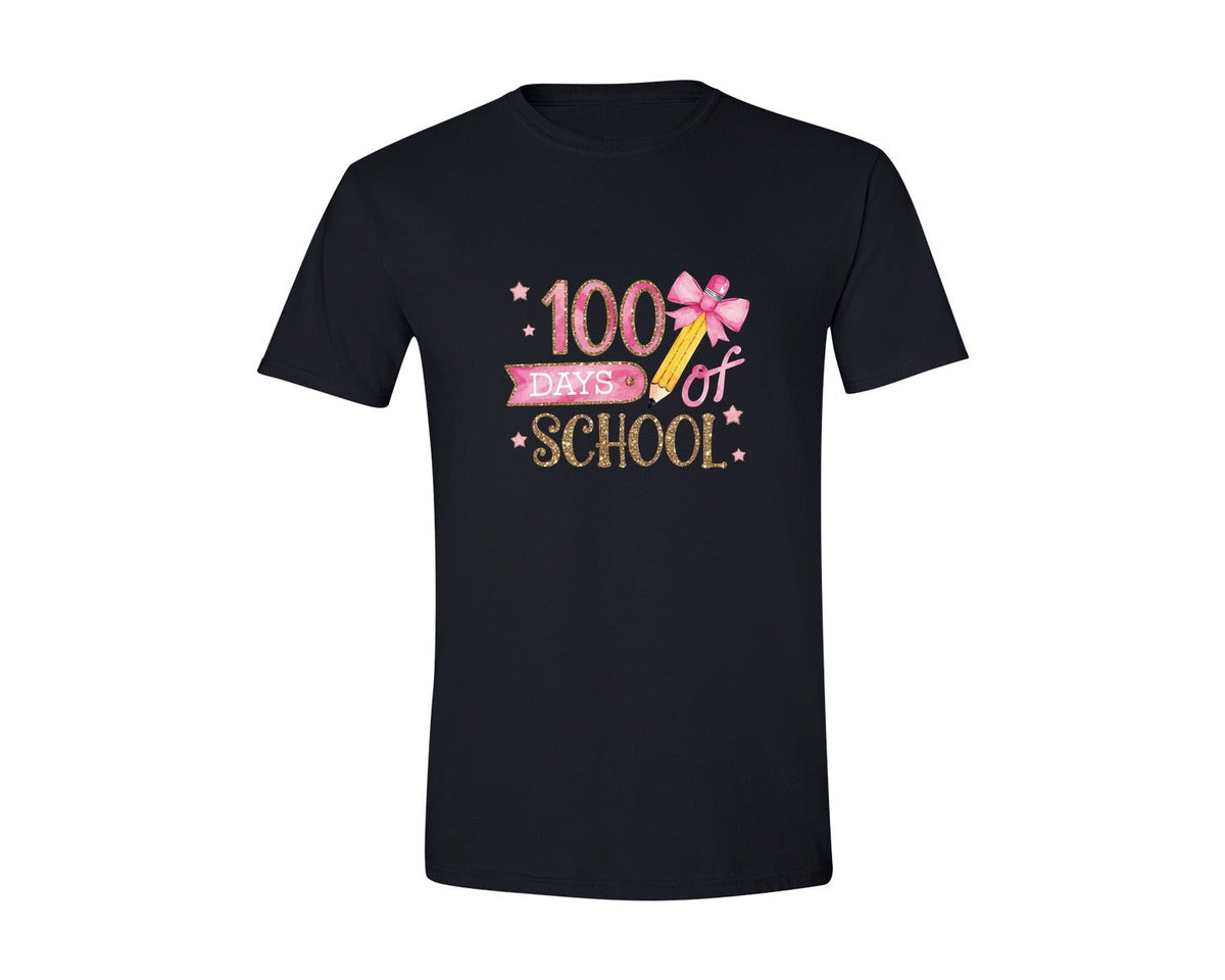 brand:Generic|color:Black|100 Days Of School Coquette Pencil 2 Graphic T-Shirt