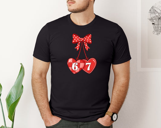 67 Valentine Hearts Red Polka Dot Bow Graphic T-Shirt