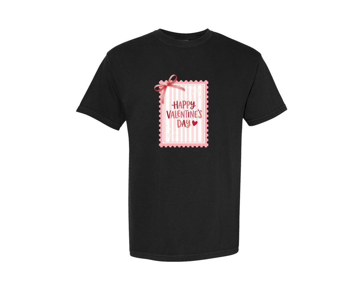 brand:Comfort Colors|color:Black|Happy Valentines Day Stamp Coquette Graphic T-Shirt