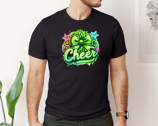 Neon Green Cheer Coquette Bow Graphic T-Shirt