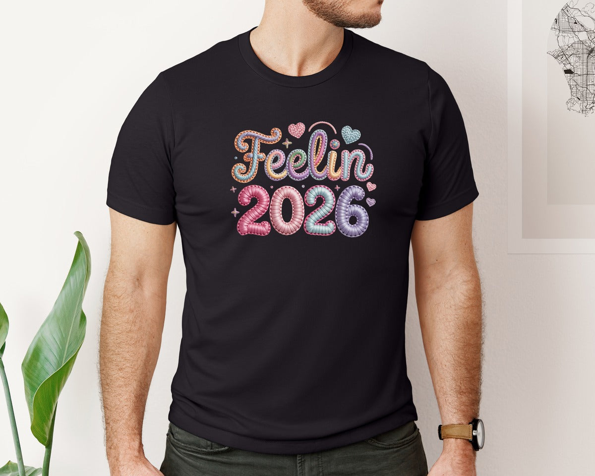 brand:Bella Canvas|color:Black|Patchwork Feelin 2026 New Year Graphic T-Shirt