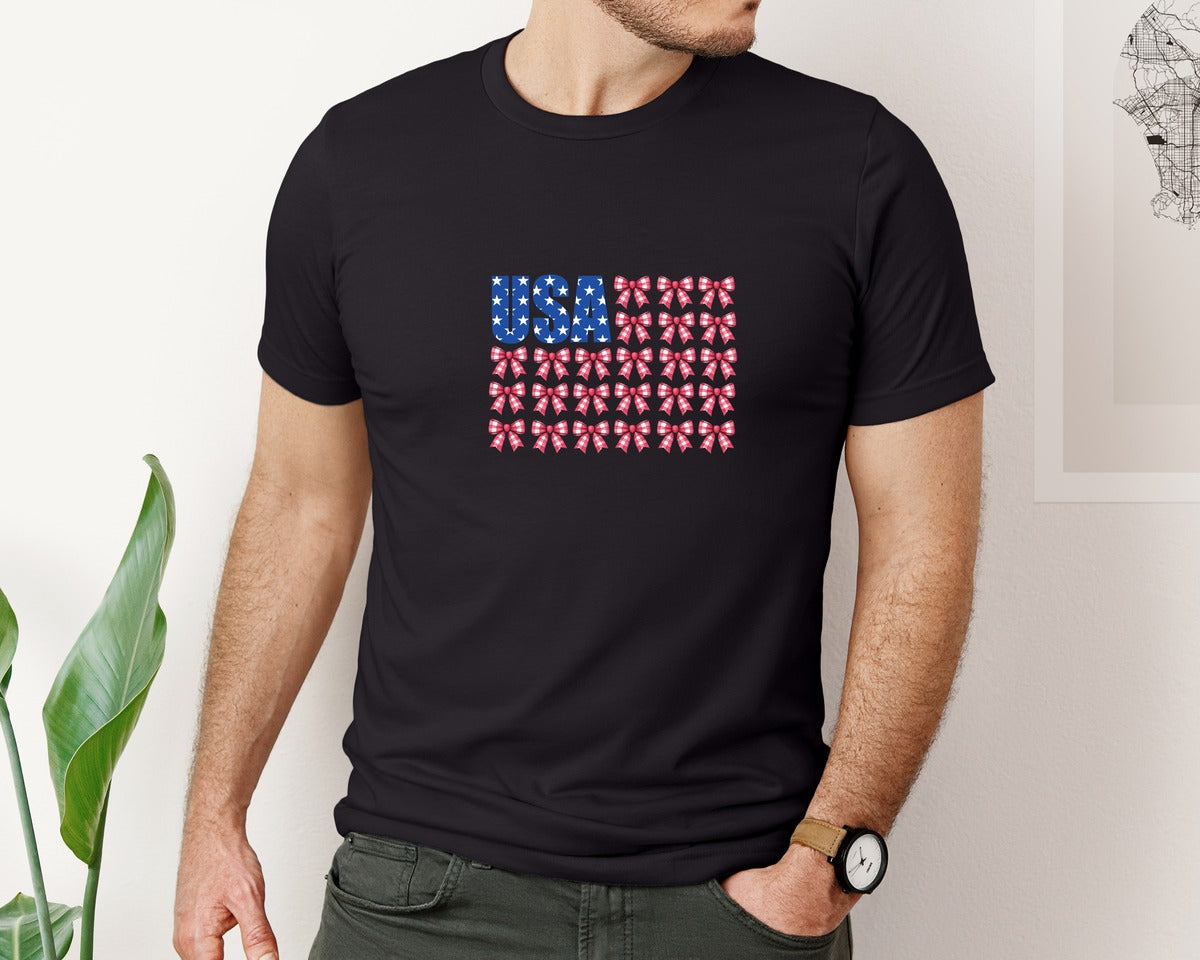 brand:Bella Canvas|color:Black|Coquette Usa America Graphic T-Shirt