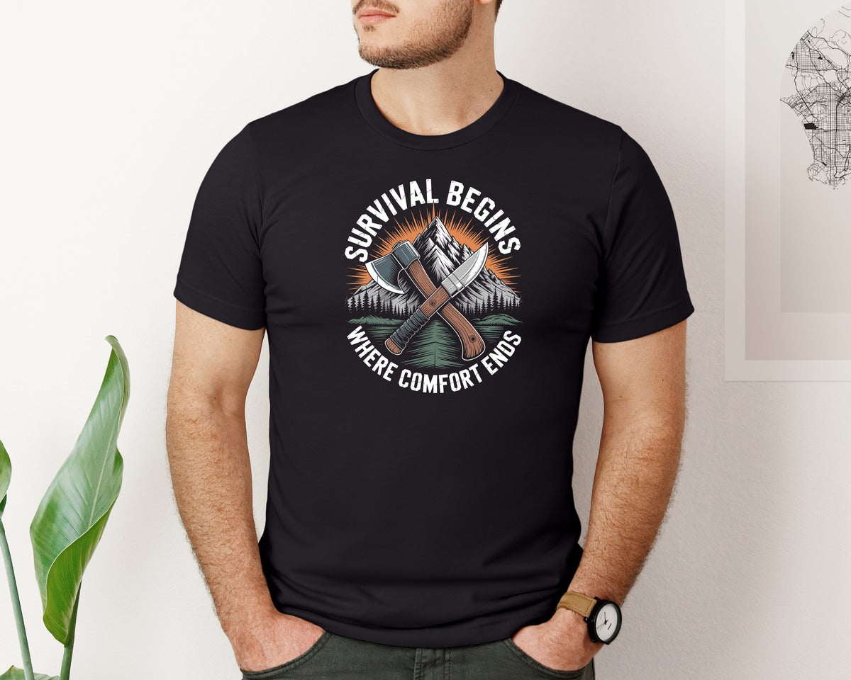 brand:Bella Canvas|color:Black|Survival Begins Where Comfort Ends Graphic T-Shirt