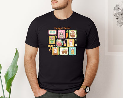 brand:Bella Canvas|color:Black|Happy Easter Cute Bunny Easter Graphic T-Shirt