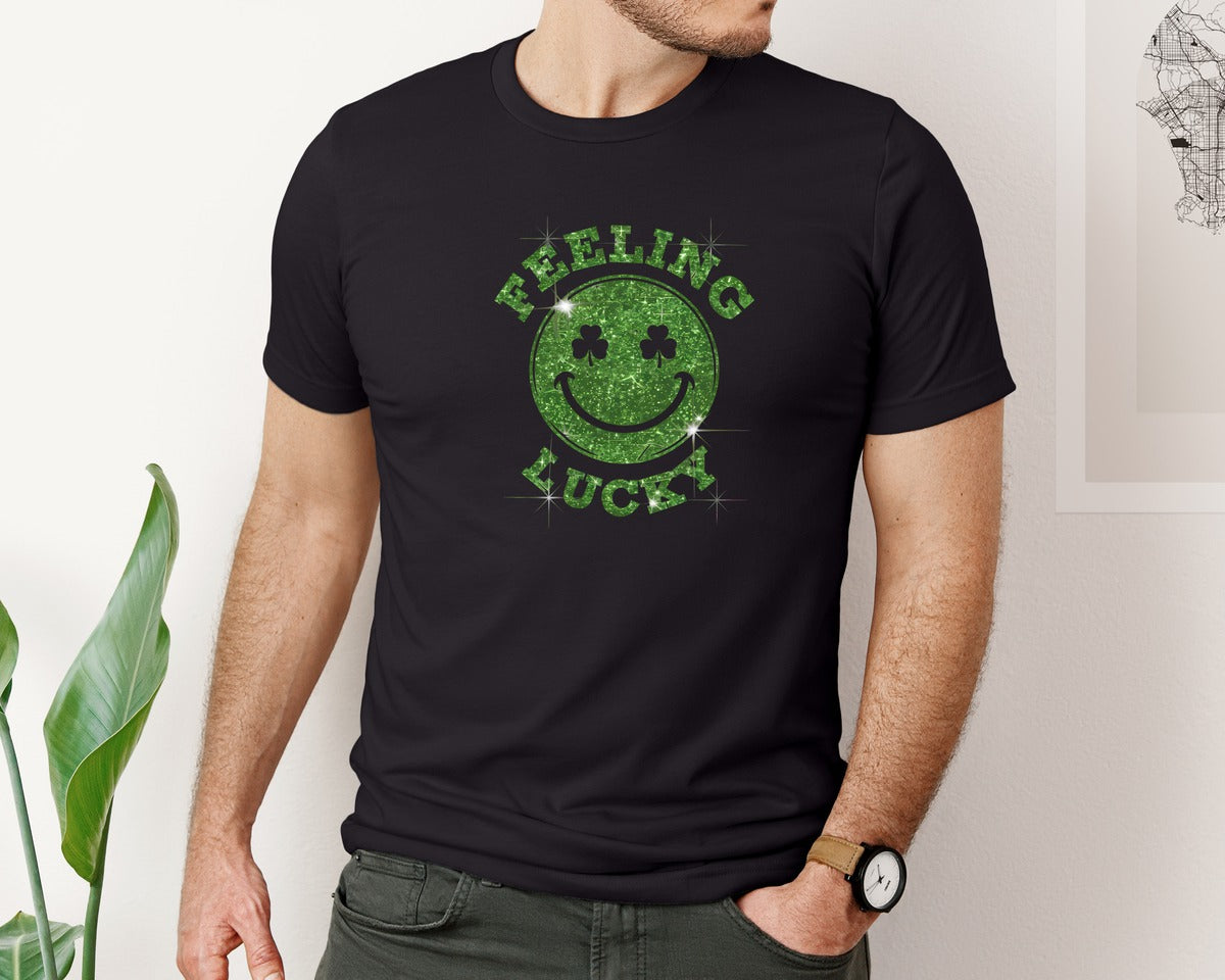 brand:Bella Canvas|color:Black|Feeling Lucky Design Graphic T-Shirt