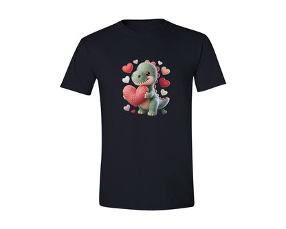 brand:Generic|color:Black|Cute Crochet Dinosaur Valentine Graphic T-Shirt