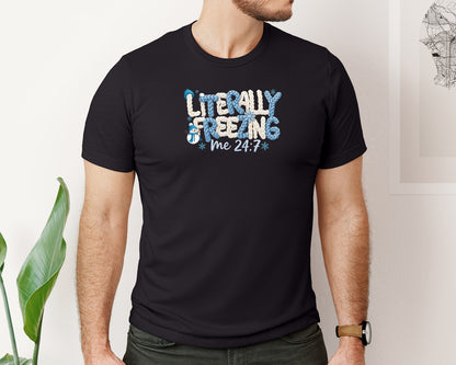 brand:Bella Canvas|color:Black|Faux Yarn Literally Freezing Winter Graphic T-Shirt
