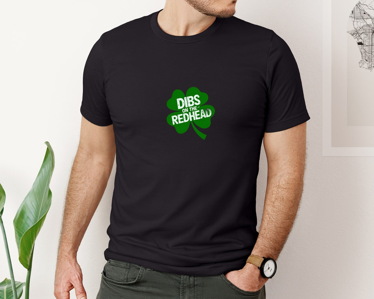 brand:Bella Canvas|color:Black|Dibs On Redhead Shamrock Graphic T-Shirt