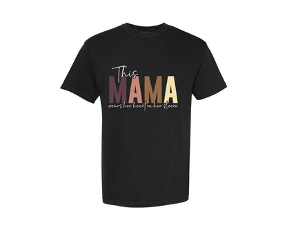 brand:Comfort Colors|color:Black|This Mama Wears Her Heart On Her Sleeve 64 Graphic T-Shirt