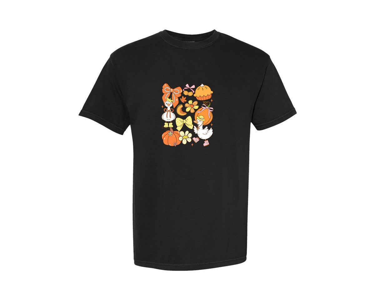 brand:Comfort Colors|color:Black|Coquette Fall Goose Pumpkin Graphic T-Shirt