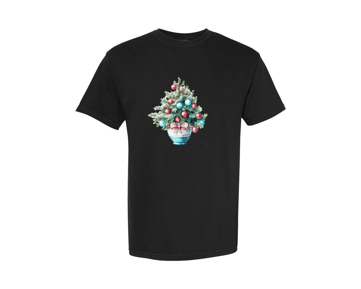 brand:Comfort Colors|color:Black|Preppy Christmas Tree Graphic 4 Graphic T-Shirt